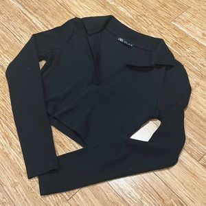 ZARA Long sleeve v neck crop top